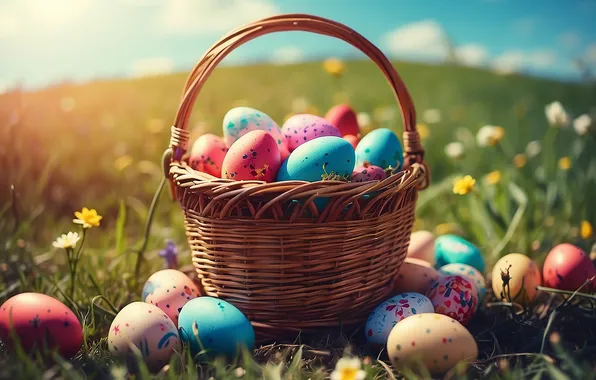 Picture flowers, eggs, spring, colorful, Easter, happy, flowers, spring