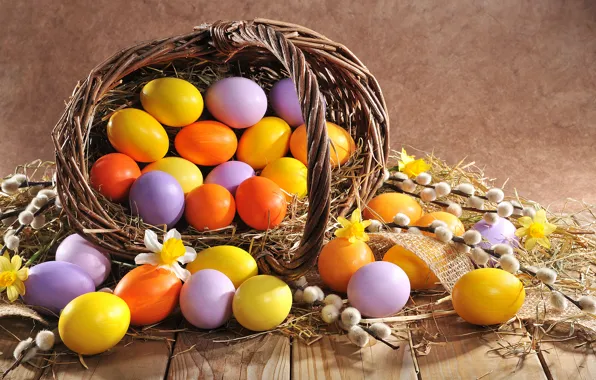 Eggs, spring, Easter, happy, wood, Verba, spring, Easter
