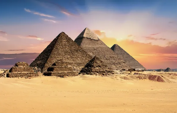 Sunset, Pyramids, Egyptian