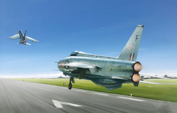 Picture art, airplane, painting, aviation, jet, English Electric Lightning