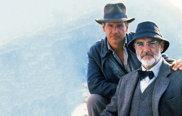 Picture hat, men, Sean Connery, Harrison Ford, movies, Indiana Jones, looking at viewer, Indiana Jones and …