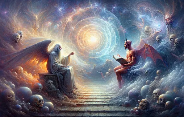 The opposition, God, The devil, mythology, AI art, neural network, duality