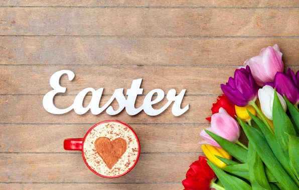Picture flowers, Board, colorful, Easter, tulips, happy, wood, flowers