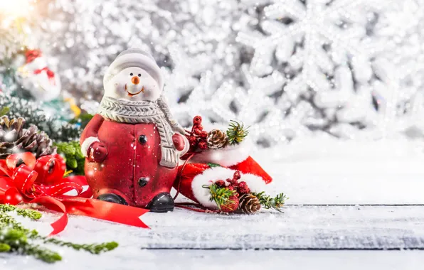 Picture winter, snow, decoration, snowflakes, tree, New Year, Christmas, snowman