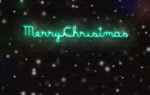 Picture winter, snow, wall, holiday, the inscription, Christmas, brick, merry christmas