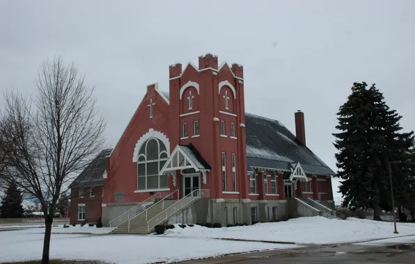 Winter, the city, Church, temple, Idaho, Malad