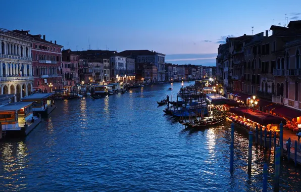 Lights, boats, the evening, Italy, Venice, Grand Canal