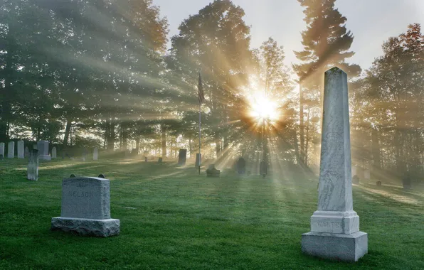 Rays, flag, cemetery, the sun, monuments