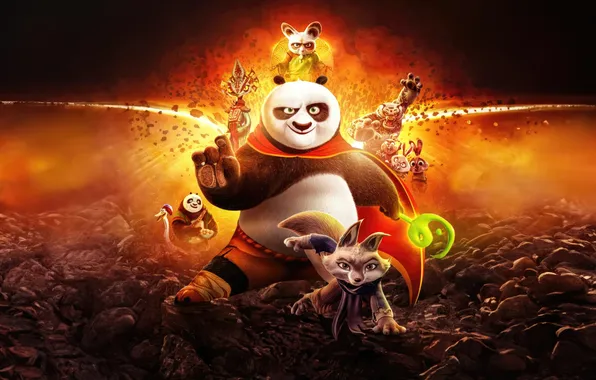Cartoon, poster, characters, Kung Fu Panda, Kung Fu Panda 4, Kung fu panda 4
