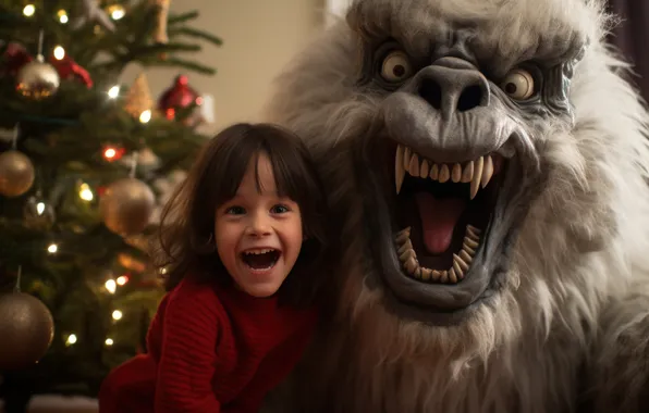 Picture Monster, Smile, Christmas, Girl, New year, Tree, Toys, Joy