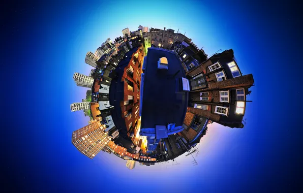 Picture the sky, blue, the city, England, distortion, panorama