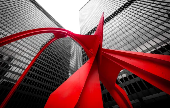 USA, United States, Chicago, Illinois, sculpture, United States of America, The Red Flamingo, Kluczynski Federal …