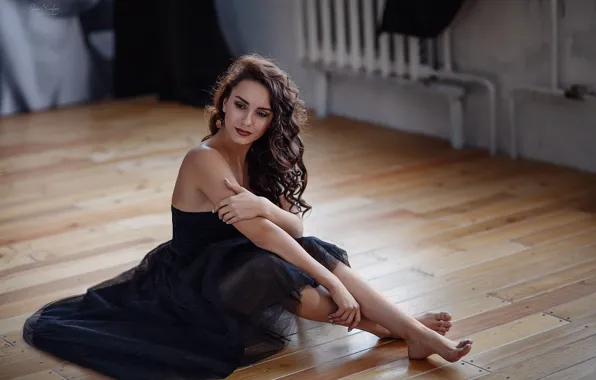 Girl, pose, hair, dress, legs, sitting, Anna Shuvalova, Elena Terebenin