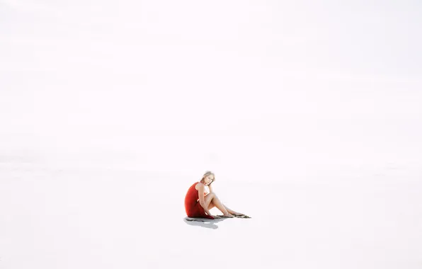 Sand, girl, red, dress