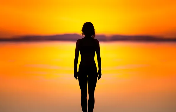 Sunset, background, Girl, figure, silhouette