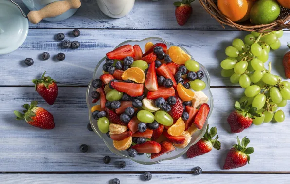 Berries, strawberry, grapes, fruit, blueberries, Mandarin