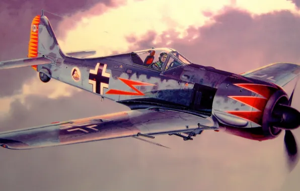 Picture war, art, painting, aviation, ww2, FW 190 A-8, german fighter/bomber