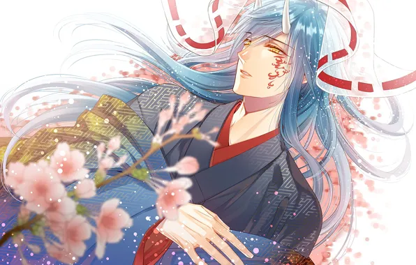 Sadness, anime, the demon, art, guy, Touken Ranbu