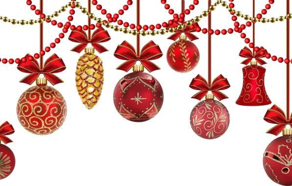 Balls, balls, white background, beads, Christmas decorations