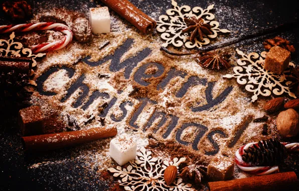 Picture decoration, New Year, Christmas, sugar, nuts, cinnamon, Christmas, wood