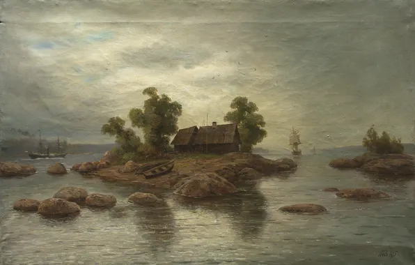 Oil, Canvas, The farm on the island, Lev LAGORIO