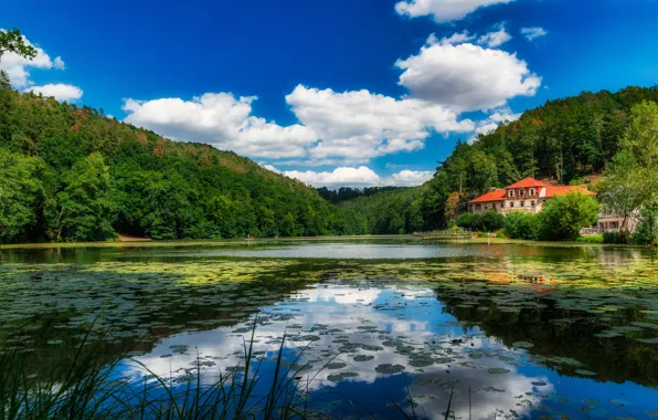 The sky, landscape, mountains, nature, lake, naturalism