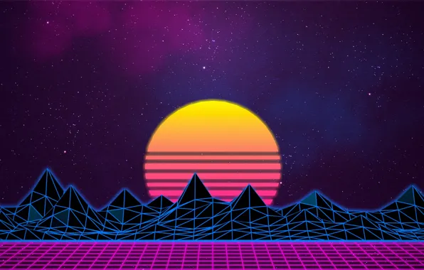 Picture The sun, The sky, Mountains, Music, Stars, Neon, Space, Graphics