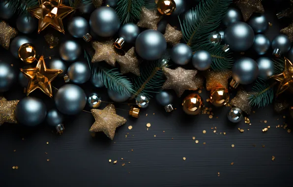 Picture decoration, the dark background, New Year, decoration, dark, blue, balls, new year