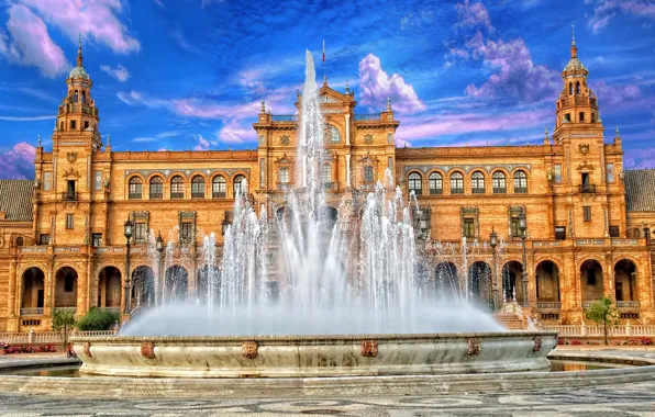 The sky, fountain, Spain, Palace, Seville, Espana
