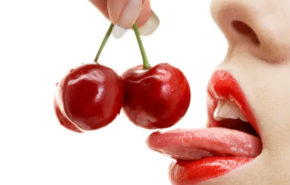 Language, cherry, berries, mouth, lips, cherry