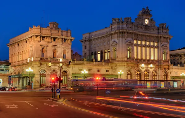 Night, lights, station, Italy, Genoa, Brignoles