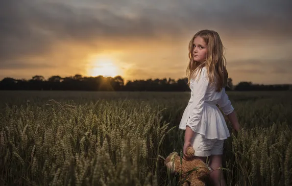 Picture field, sunset, mood, girl