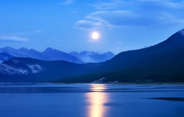 Night, nature, the moon, windows 8, mountain lake