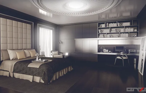Computer, furniture, the room, furnished, Bedroom design