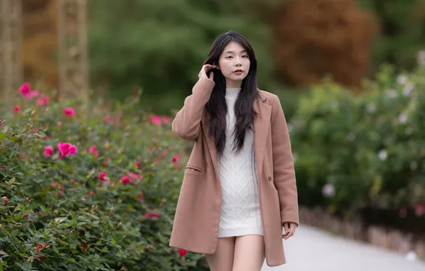 Girl, dress, Asian, coat