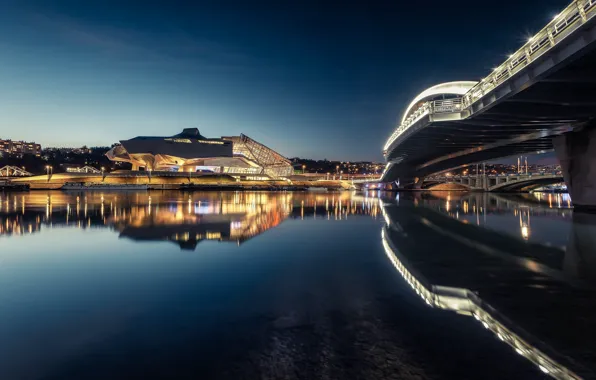 Lights, France, the evening, Lyon, Museum merger