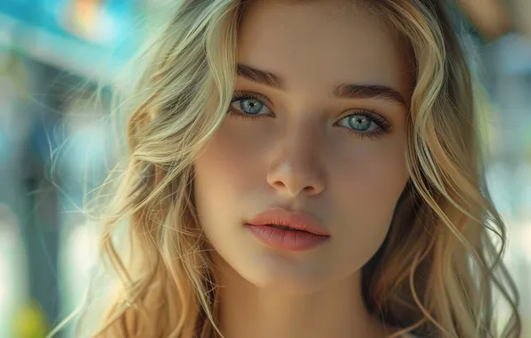 Picture look, girl, close-up, face, portrait, blonde, cute, AI art