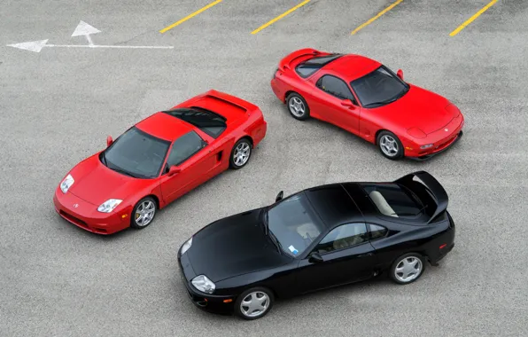Picture red, black, cars, Toyota Supra, Mazda RX-7, japanese, Honda NSX