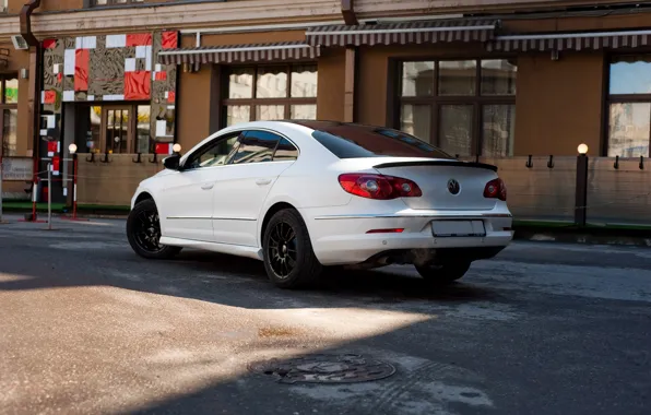 White, Volkswagen, Street, The view from the Side, Passat