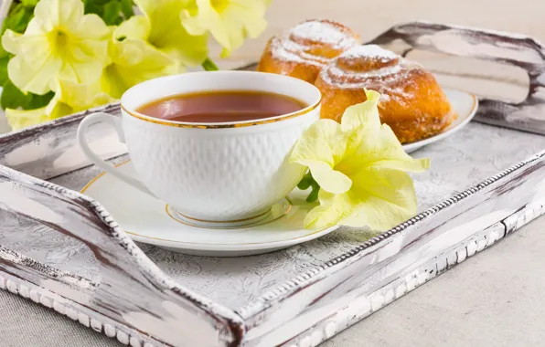 Tea, Breakfast, cakes, tray, buns