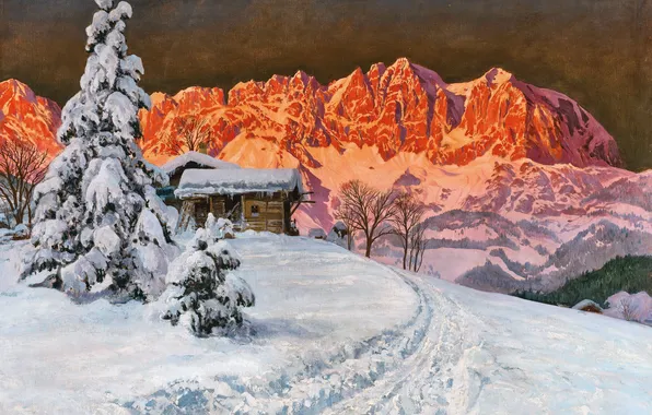 Winter, Mountains, Trees, Snow, House, Picture, Alois Arnegger, Alois Arnegger