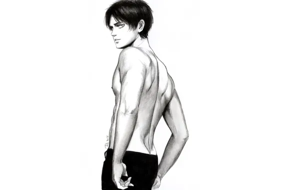 Art, Attack Of The Titans, Shingeki No Kyojin, Eren Yeager, by redwarrior3, picture a simple …