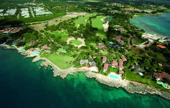 Sea, clouds, shore, island, height, home, the Peninsula