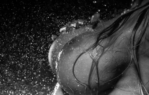 Wet, chest, water, girl, drops, macro, glare, body