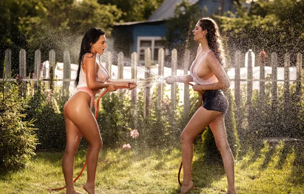 Water, squirt, girls, the fence, heat, Ilya Garbuzov