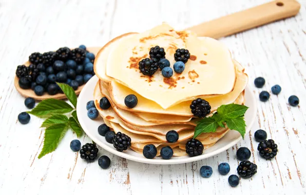 Berries, table, blueberries, spoon, BlackBerry, pancakes, Olena Rudo