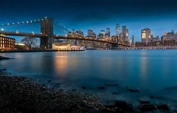 Picture New York, Night, USA, USA, Brooklyn bridge, United States, New York, Night