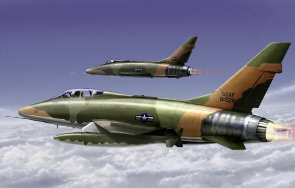 Picture war, art, painting, aviation, jet, North American F-100 Super Sabre