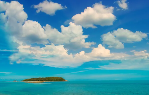 Clouds, the ocean, island, Lazur