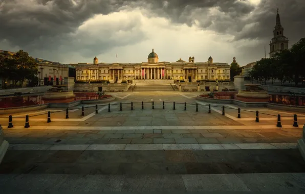 Clouds, the city, England, London, building, UK, Museum, fountains